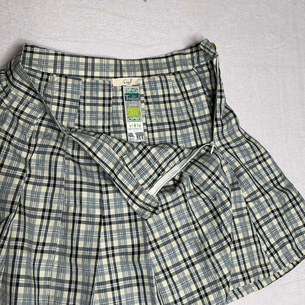 NWT Easel Pleated Plaid Short Skirt Blue Yellow Black Womens Size Small Y2K 90's - Picture 8 of 8